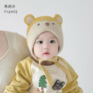 卡通可爱护耳帽男女宝宝帽针织保暖厚款 婴儿帽子秋冬季 毛线帽韩版
