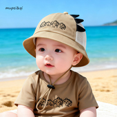婴儿帽子夏季 遮阳帽渔夫帽可爱男童女宝宝恐龙防晒网帽太阳帽透气