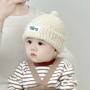 婴儿帽子秋冬季可爱奶嘴毛线帽男童女宝宝珊瑚绒加厚套头韩版保暖