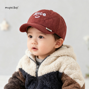 宝宝鸭舌帽秋冬季 字母灯芯绒棒球帽防风保暖 保暖男童女婴幼儿韩版