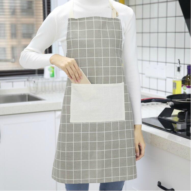 家用厨房老粗布围裙简约 韩版时尚格子成人均码可爱防污包邮