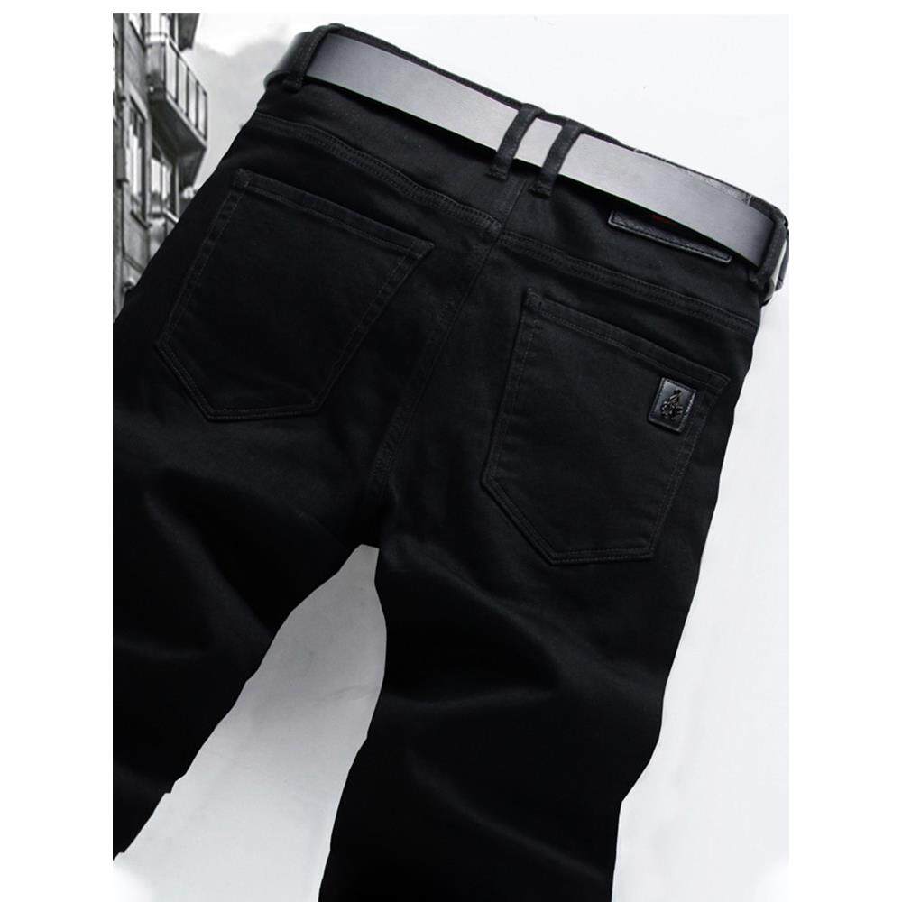 春秋冬季黑色牛仔裤男款 直筒宽松男士纯黑色裤子男修身加绒长裤