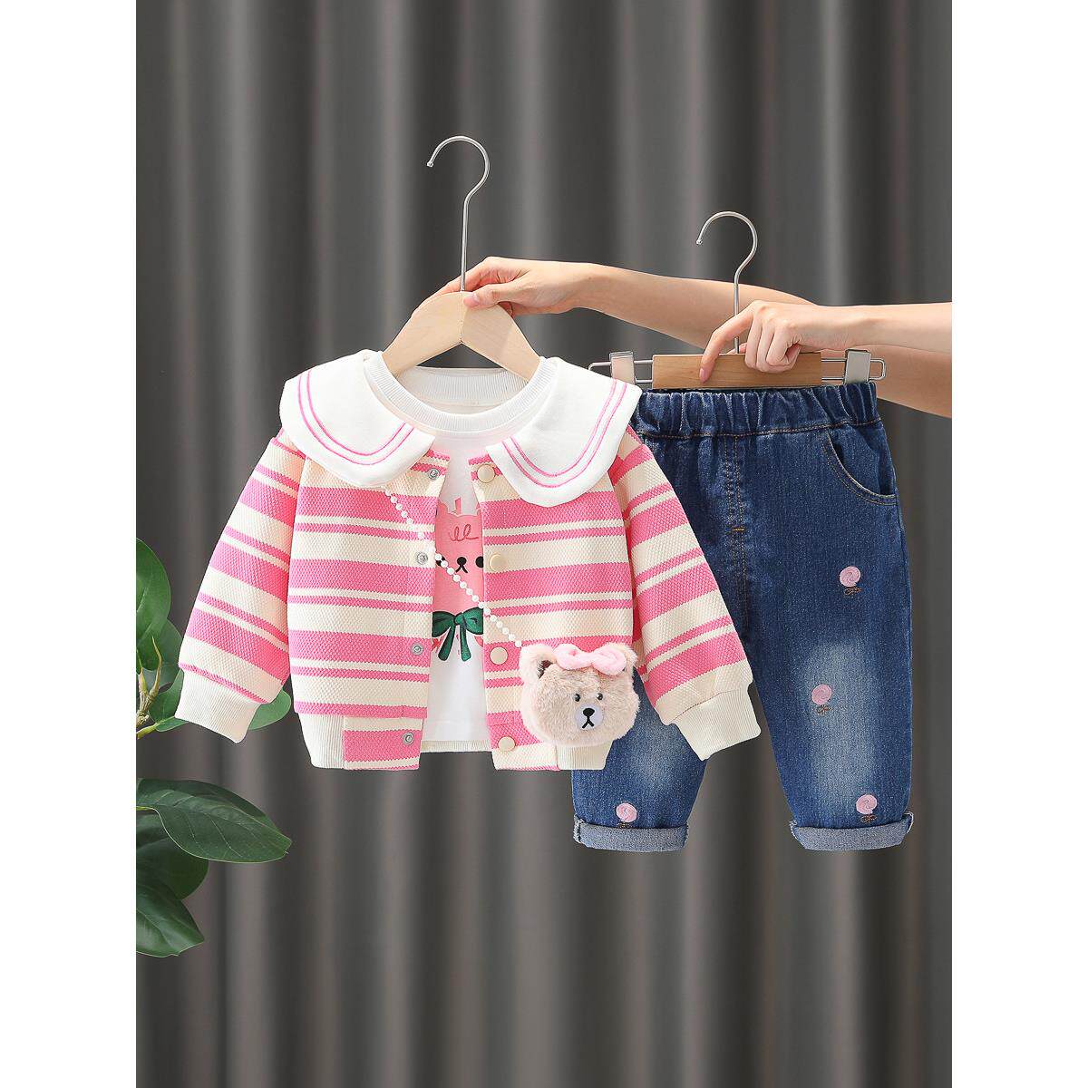 女童秋季服装套装1 ~ 2-3岁女婴时尚服装童装秋季运动衫三件套