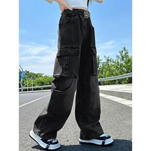 女童牛仔裤2025新款春秋宽松休闲儿童裤子女孩初中生工装裤中大童