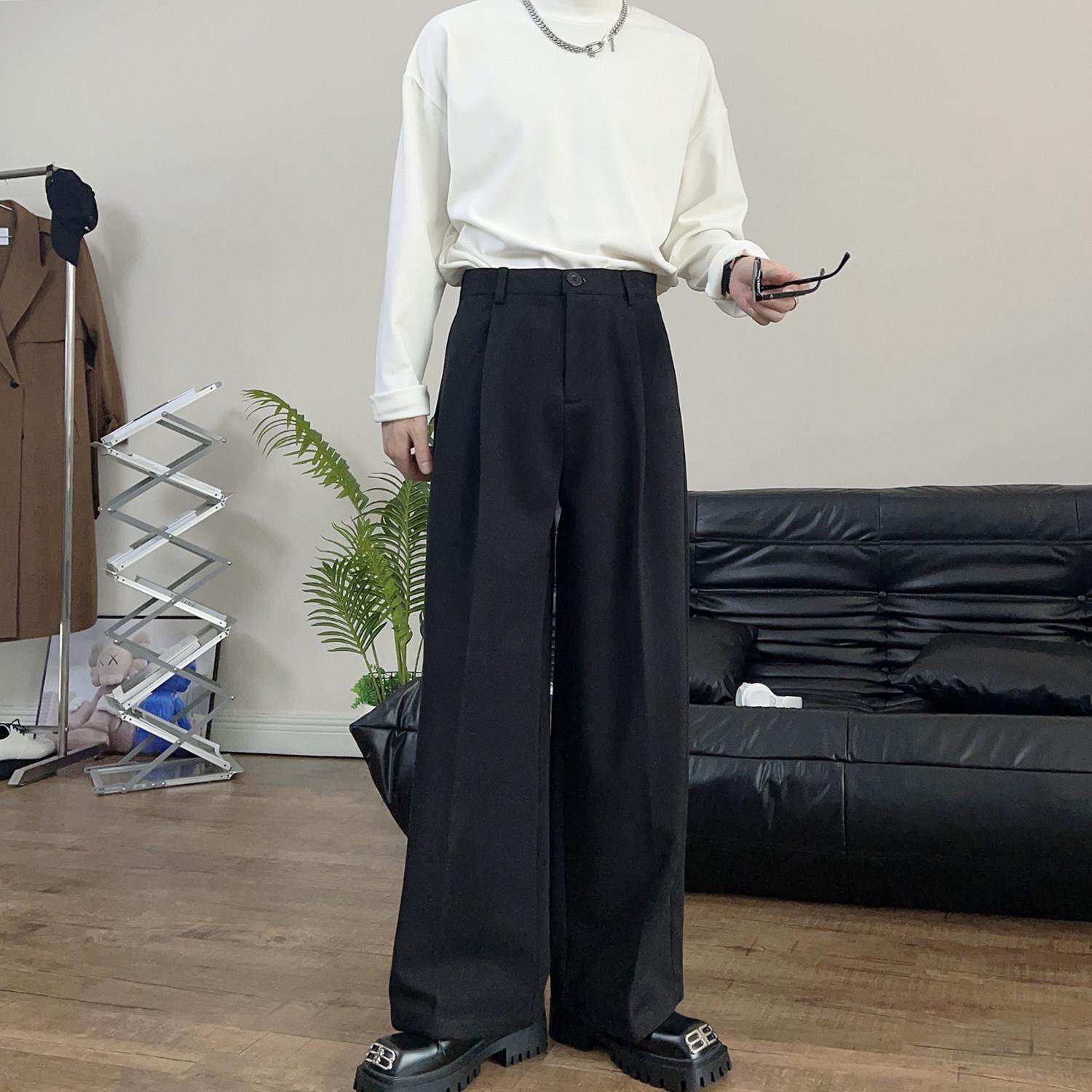 冬季加厚保暖宽松直筒西裤男高级感气质阔腿垂感西装裤大尺码长裤