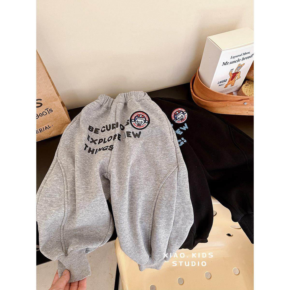 巨好穿~儿童冬款一体绒束口运动裤男童秋冬纯棉休闲裤保暖加绒裤