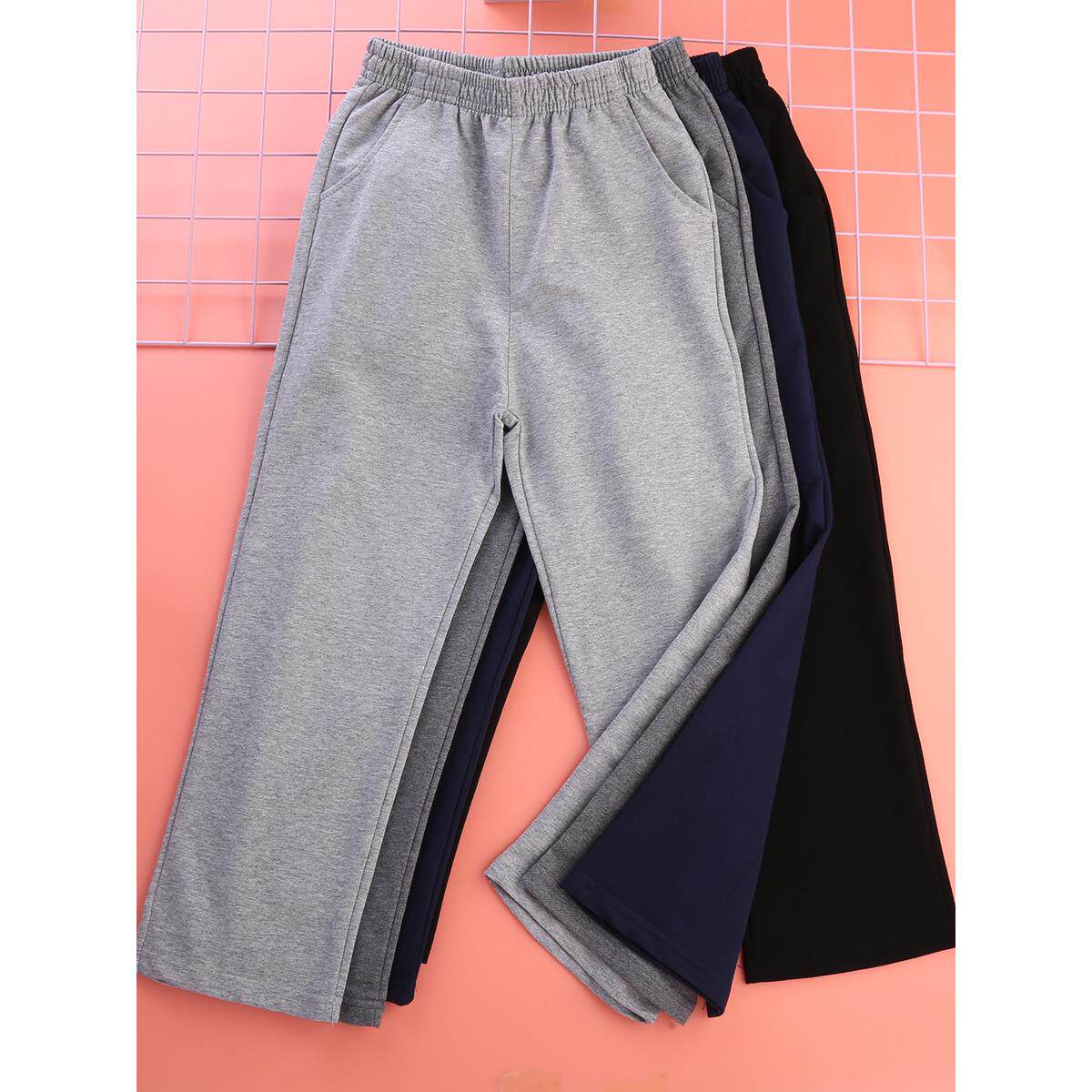 男童藏青色校裤春秋运动裤女童深蓝藏蓝直筒裤灰色儿童小学生裤子