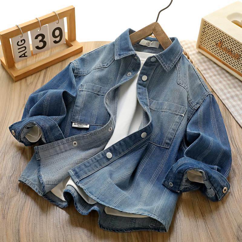 男童牛仔外套春秋款2025新款儿童装中大童男孩渐变色休闲衬衫夹克,童装/婴儿装/亲子装,儿童牛仔衬衫,淘宝优惠券,粉丝福利购,淘宝优惠卷