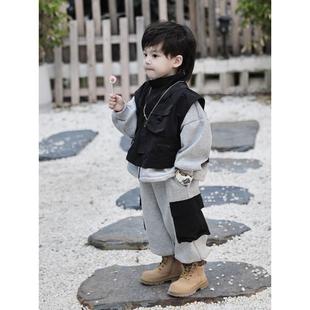 男童秋冬套装2025新款儿童帅气时髦洋气宝宝冬季加绒卫衣两件套潮