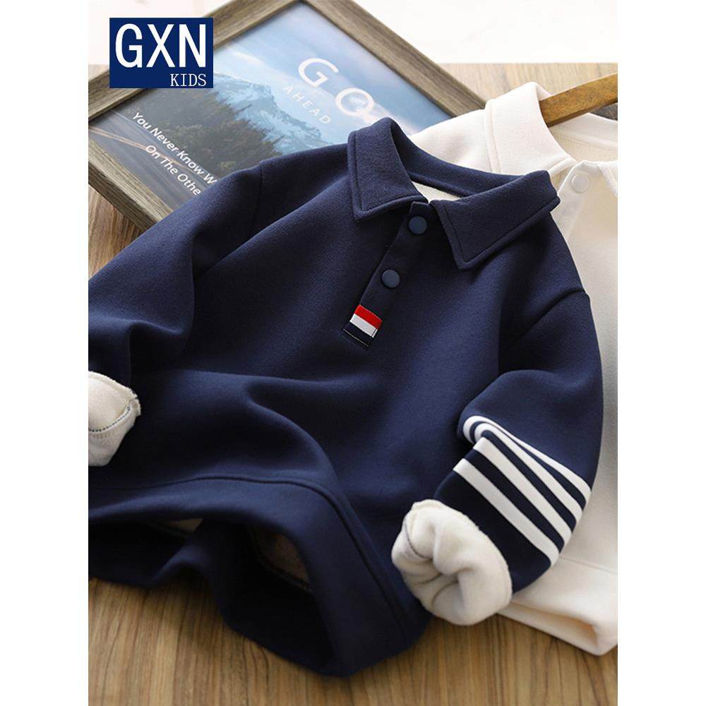 男童加绒POLO衫2025秋冬新款儿童保暖卫衣中大童加厚洋气打底上衣