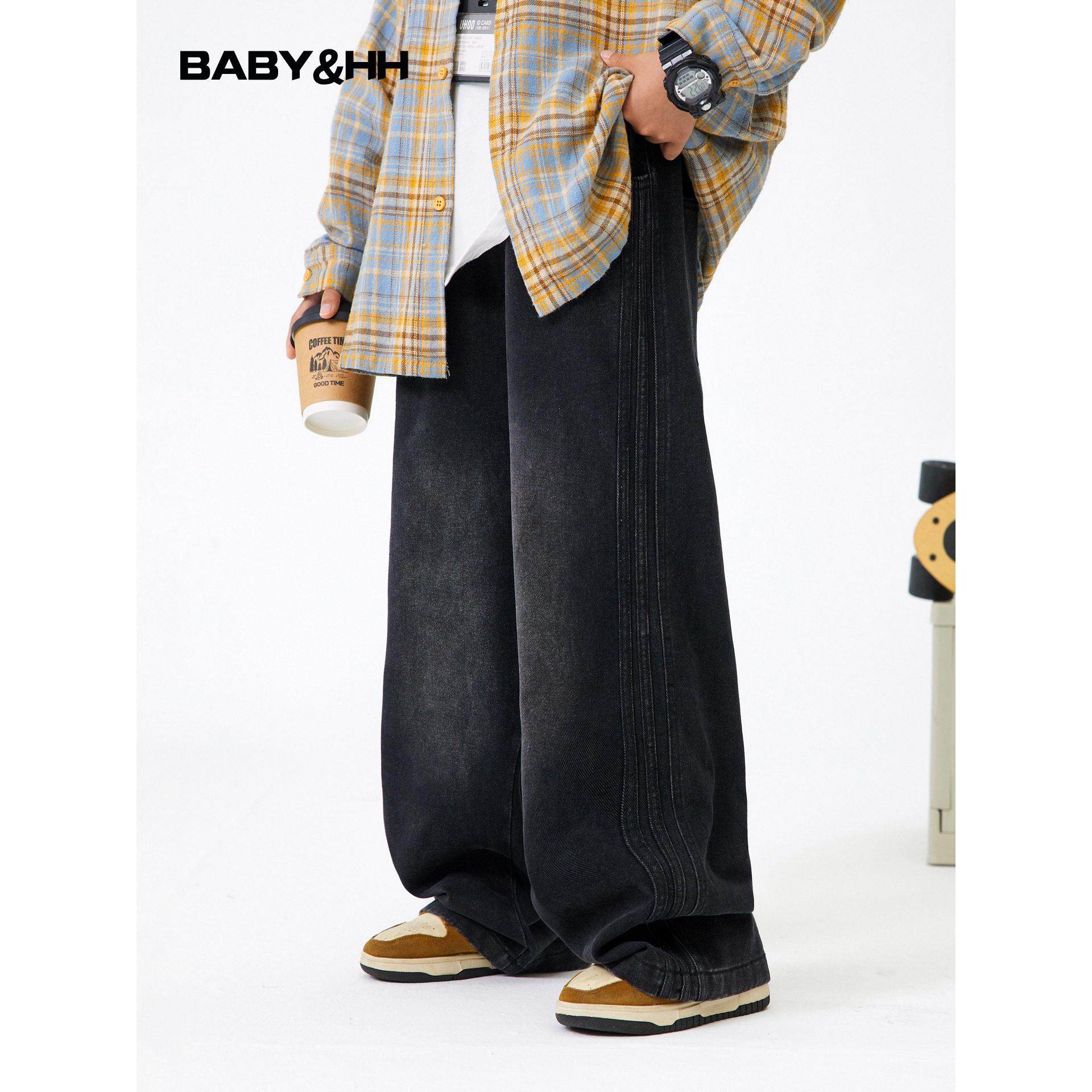 男童秋季潮牌阔腿黑色牛仔裤2025新款青少年儿童春秋直筒宽松裤子