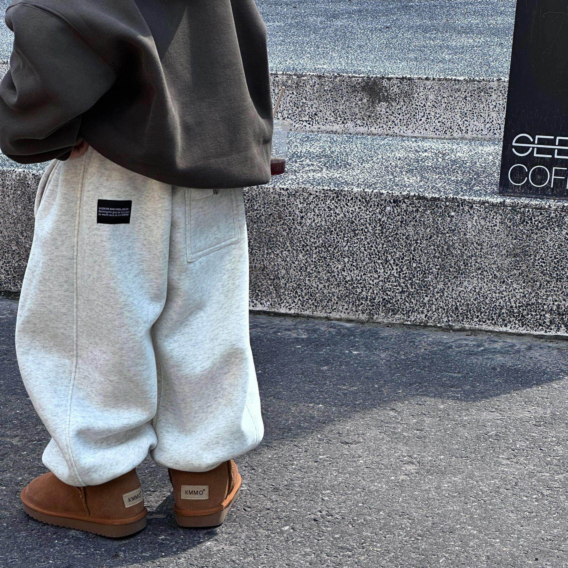 儿童加绒裤子男孩冬季韩版休闲长裤男童新款百搭加厚宽松纯色卫裤