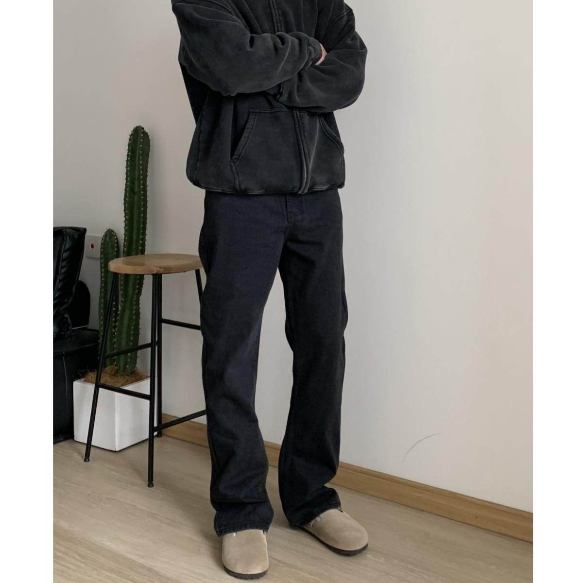 黑色大尺码牛仔裤男美式高街垂感阔腿裤子百搭显瘦宽松情侣直筒长