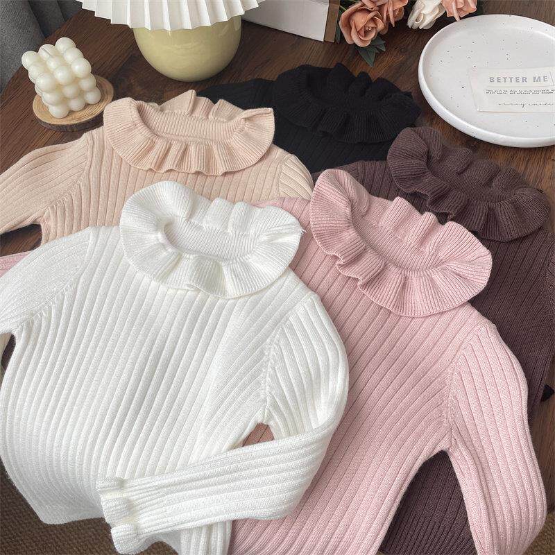 秋冬婴儿女童宝宝2025儿童小童荷叶边翻领针织打底衫毛衣上衣内搭