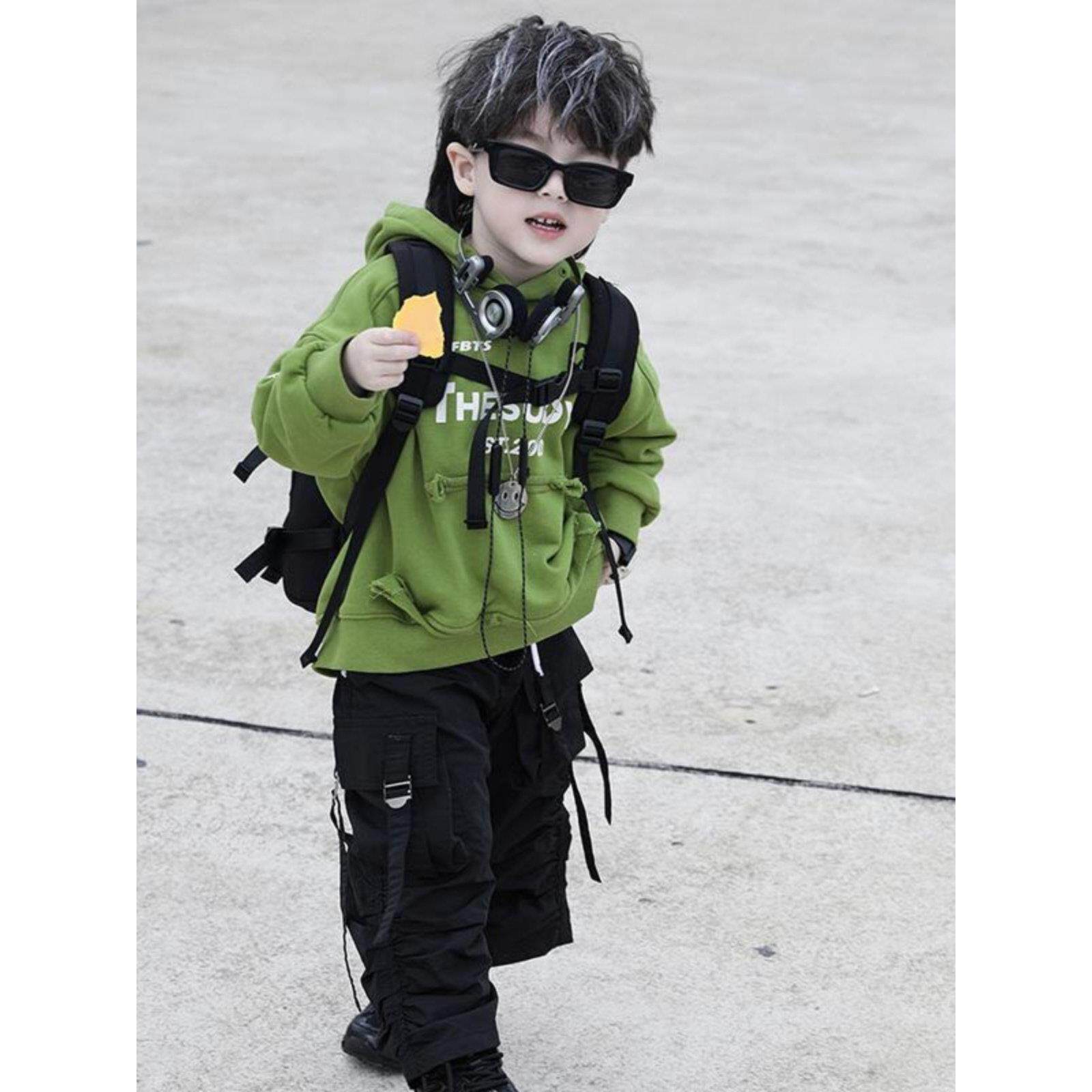 男童套装春秋款2025新款韩版儿童帅气时髦连帽卫衣宝宝春季衣服潮