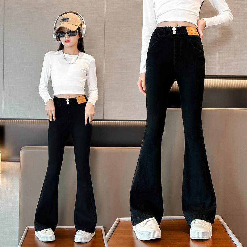 女童喇叭裤春秋修身弹力春季牛仔裤大童时髦洋气黑色秋装儿童裤子,童装/婴儿装/亲子装,儿童牛仔裤,淘宝优惠券,粉丝福利购,淘宝优惠卷