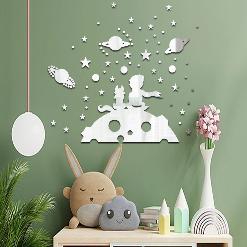 太空小伙伴镜面墙贴客厅儿童房墙面布置卡通贴浴室墙壁遮孔防水贴