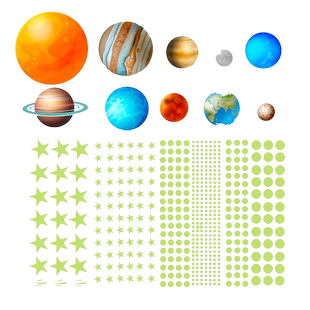 夜光九大行星圆点星星夜光贴纸儿童房荧光墙贴装饰品荧光装饰贴画