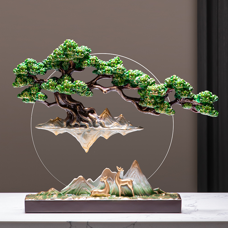 创意悬浮迎客松摆件新中式办公室玄关装饰品软装高级感乔迁礼物