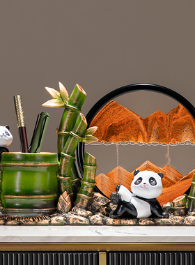 熊猫文创笔筒轻奢高级感流沙画摆件桌面办公室送老师教师节礼物品