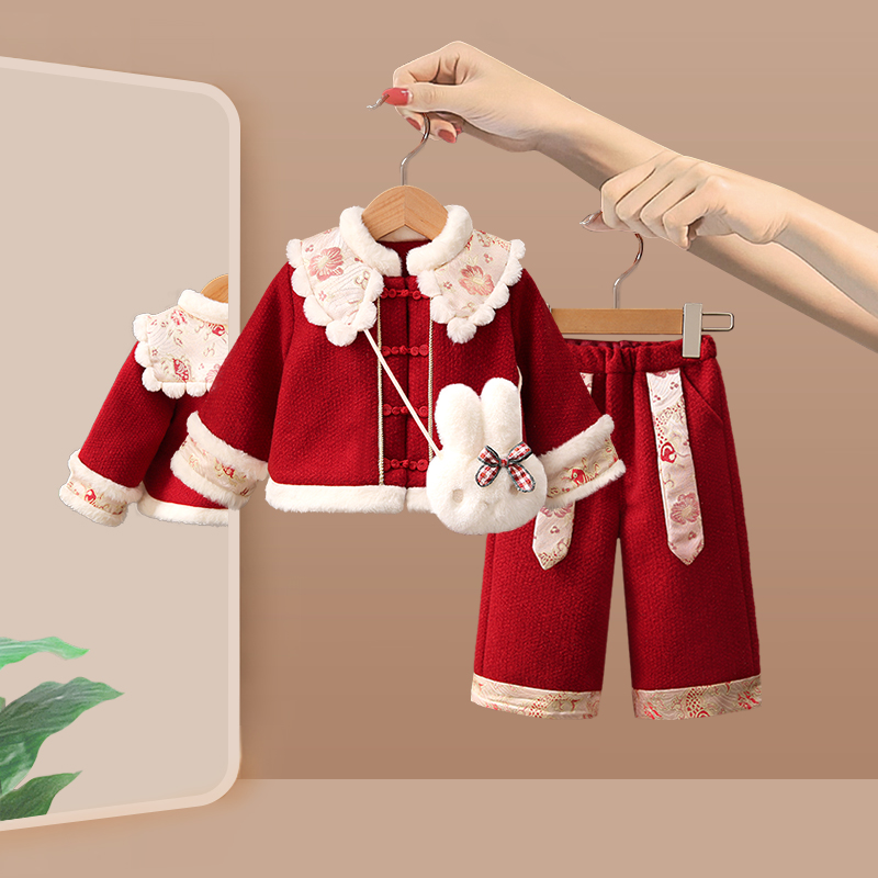 女童汉服套装新年衣服拜年服