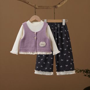 女童春装套装2026新款小女孩春天吊带背心长袖T恤韩系阔腿裤衣服