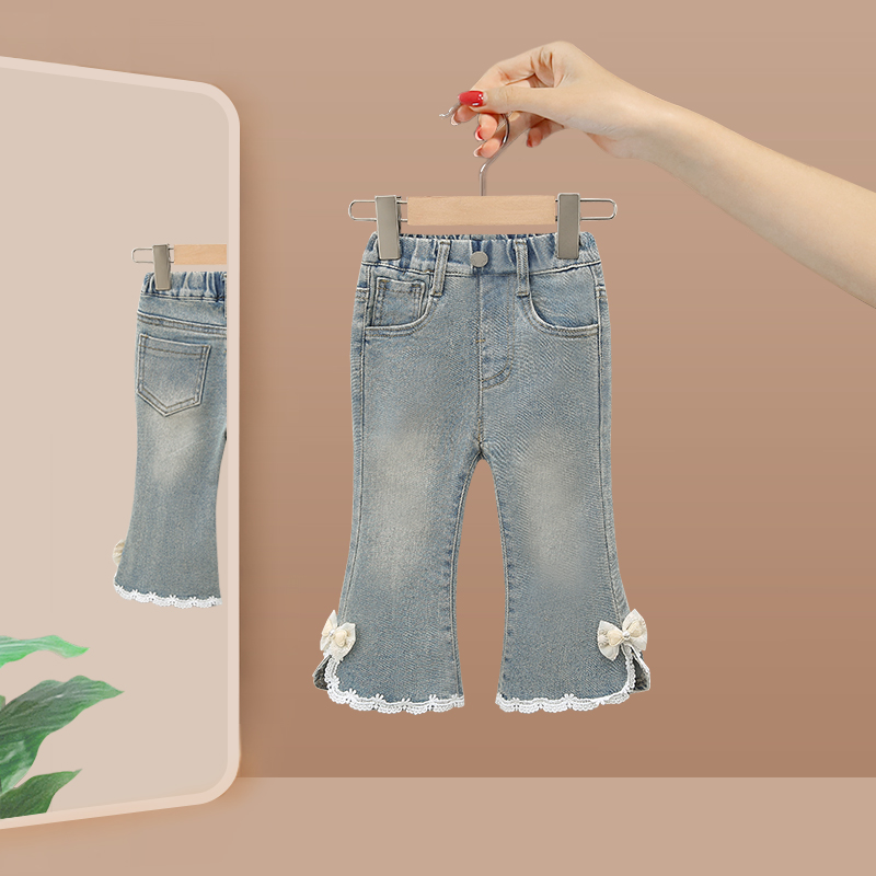 女童裤子洋气时髦牛仔裤2025新款秋装儿童早秋宝宝喇叭裤秋季长裤