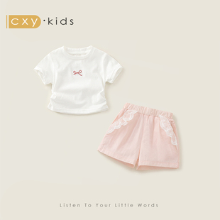女童夏套装2026新款短袖T恤夏季薄款短裤甜美宝宝儿童小女孩衣服t