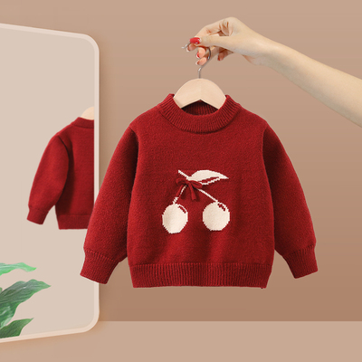女童毛衣秋冬季2025新款宝宝冬装上衣新年红色加厚保暖儿童针织衫