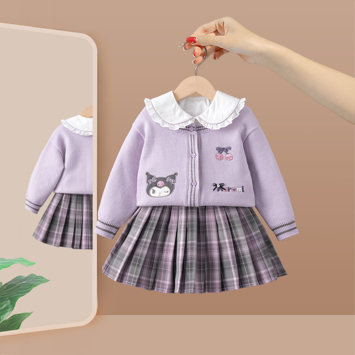 女童连衣裙秋装2025新款小女孩秋季针织开衫学院风jk裙子早秋套装