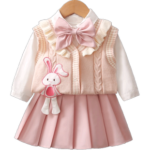 女童套装春季2026新款儿童洋气jk裙子宝宝周岁礼服小女孩春装衣服