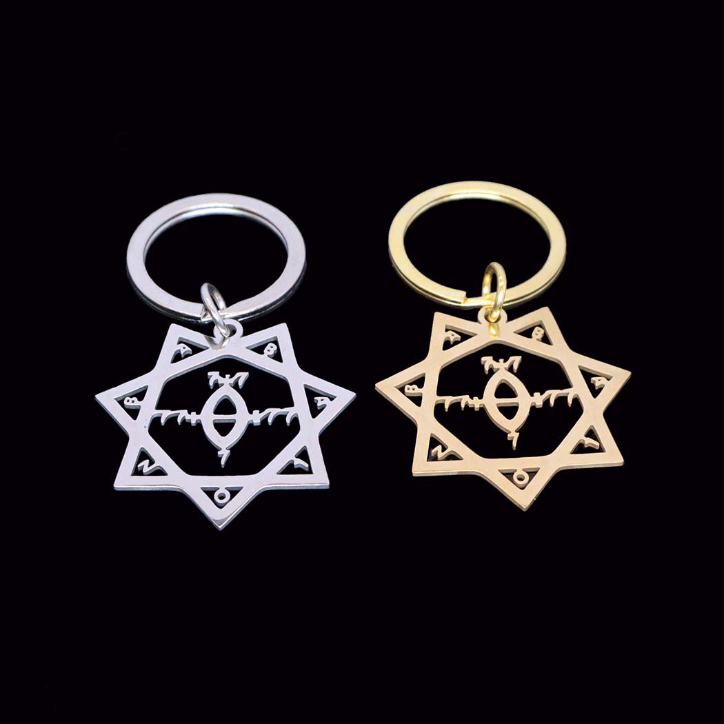 2024新款时尚不锈钢七芒星吊坠钥匙扣挂件男女包包汽车钥匙链配饰