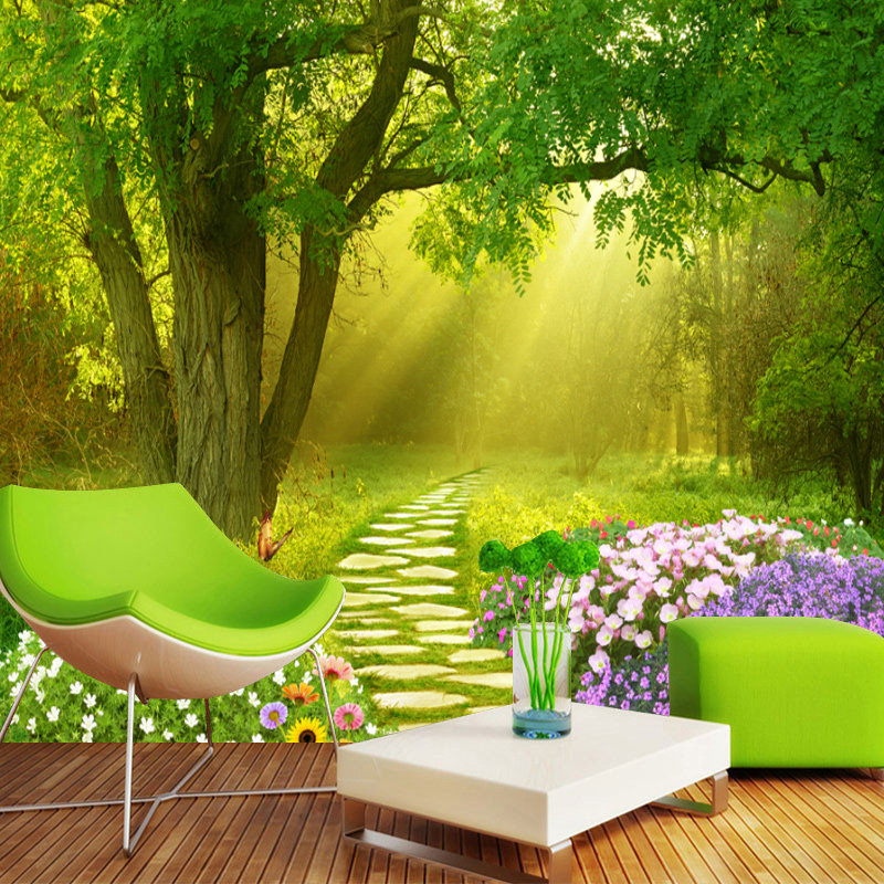 3d立体大自然绿色森林风景壁纸电视背景墙纸田园装饰植物装修壁画