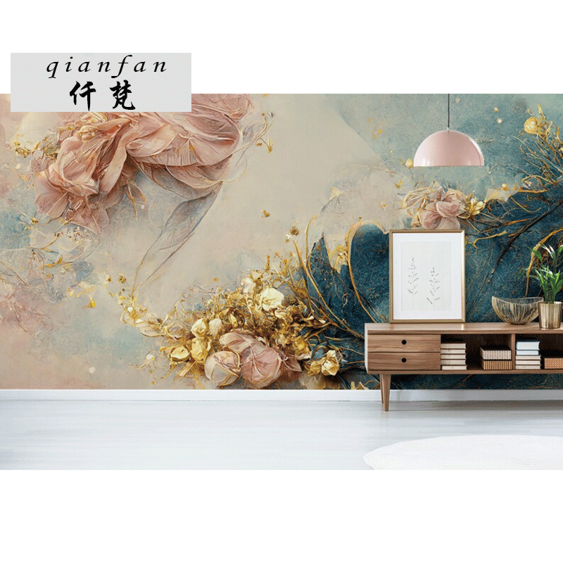 式电视背景墙壁纸卧室墙纸复古墙布客厅壁布手绘无缝壁画5d油画