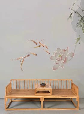 新中式简约荷花壁布如鱼得水客厅卧室床头电视背景墙壁纸包厢墙纸