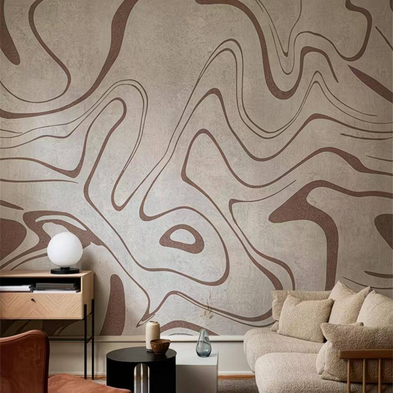 简约线条壁纸北欧风卧室客厅餐厅背景墙壁布现代抽象艺术定制墙布