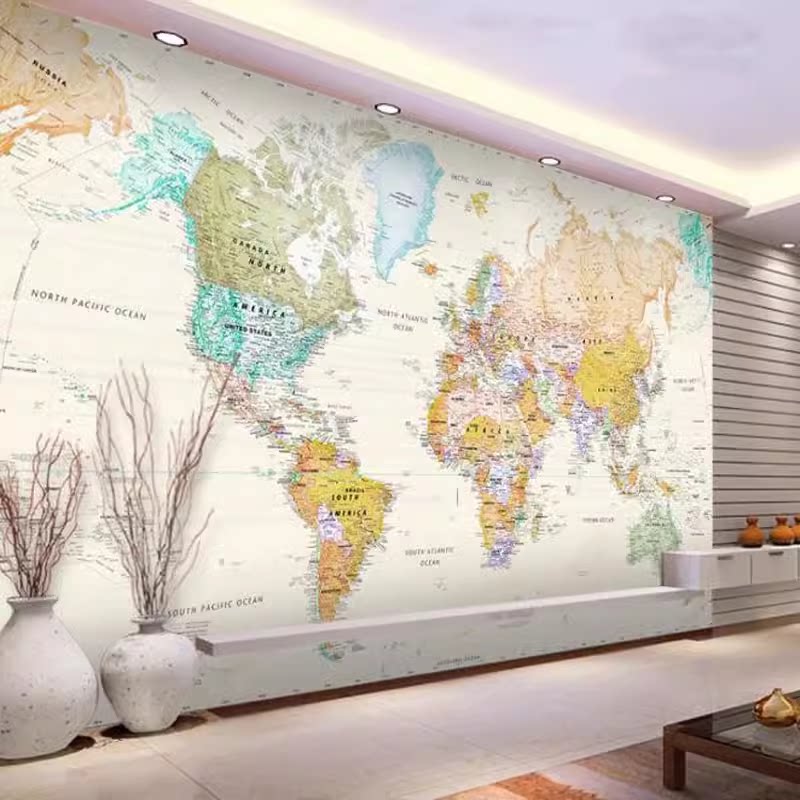 3d复古立体世界地图墙纸欧美装饰壁画5d凹凸客厅电视背景墙壁纸