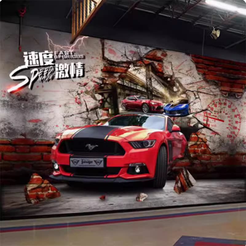 复古工业风汽车3d立体背景墙壁纸酒吧饭店汽修店墙纸餐厅饭店壁画