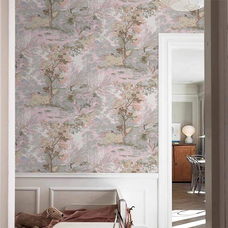 法式轻奢油画感森林墙纸卧室客厅电视背景墙壁纸酒店民宿欧式墙布