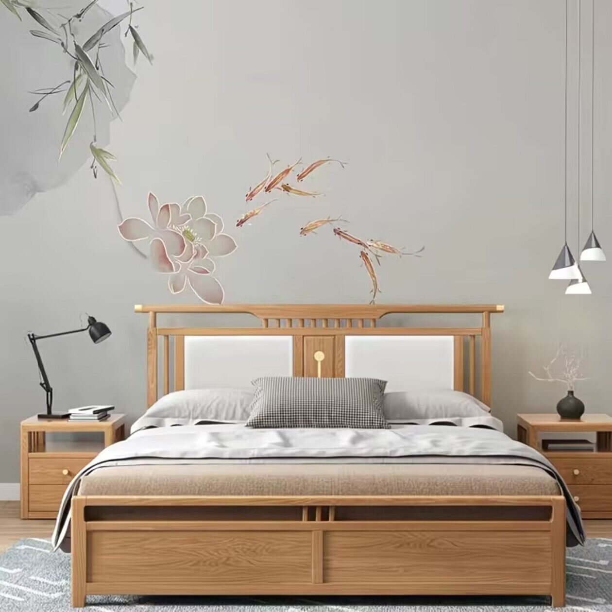 中式淡雅水墨荷花背景墙布古风客厅沙发影视墙纸民宿包间定制壁画