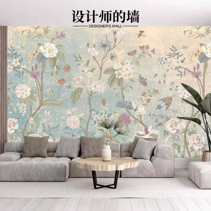 2026法式复古花鸟无纺布墙布墙纸卧室背景墙轻奢风定制款壁纸壁布