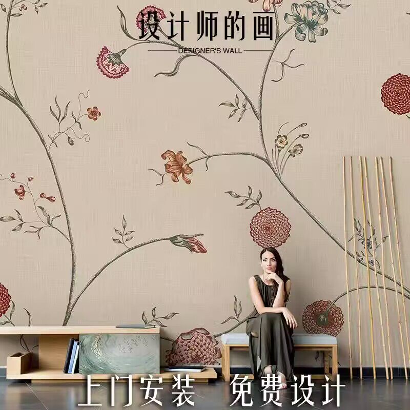 法式田园花卉小清新墙布卧室壁布客厅电视背景墙壁纸2026高级壁画
