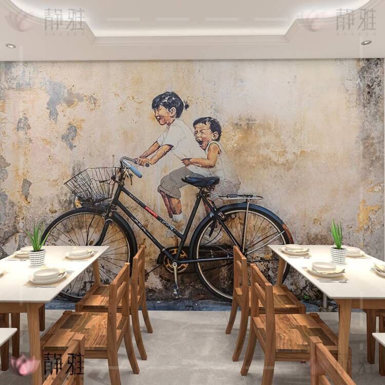 民国7080年代复古店铺壁纸影楼摄影店墙纸怀旧小卖部网红拍照墙布