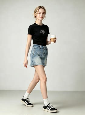辣妹风A字牛仔短裙女夏季高腰显瘦包臀