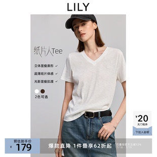 T恤上衣 LILY2025夏新款 女装 简约肌理感休闲基础款 V领气质百搭短袖