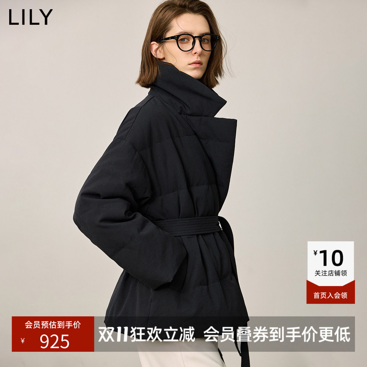 LILY冬新款都市气质通勤90鸭绒西装式羽绒服外套女短款小个子