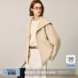 LILY奥莱冬新款 女装 学院风高智感大翻领斗篷式 通勤双面呢外套女款