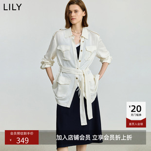 【商场同款】LILY新款复古工装口袋休闲通勤白色长袖外套女