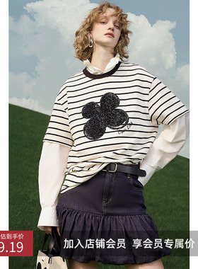 【幸运花TEE】LILY2025春新款女装FAKEROOM合作系列珠片条纹T恤女
