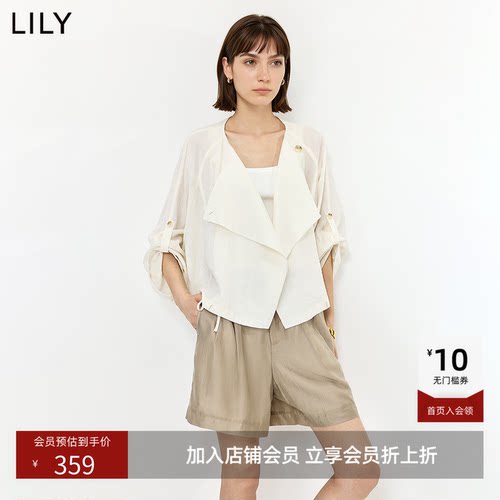 ~LILY2026夏新款莱赛尔亚麻混纺大翻领宽松通勤纯色长袖外套短款